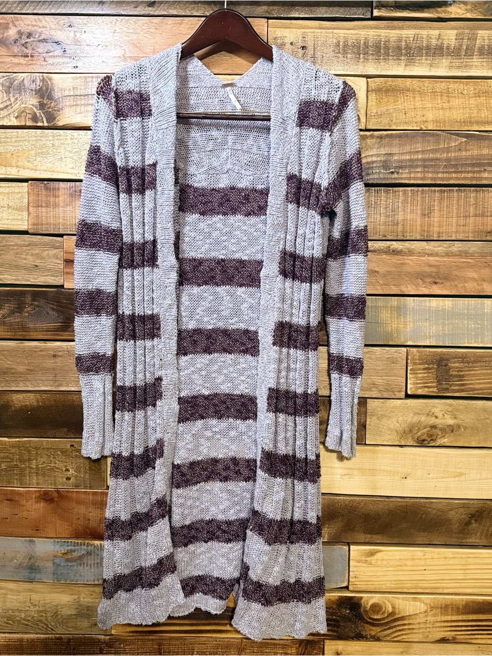 Free People Free Spirit Striped Linen Blend Cardigan Duster Almond Size XS